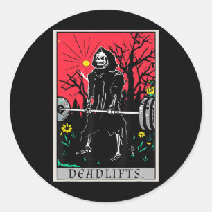 Tarot Card Funny Gym Deadlifts Workout Deadlift Fi Classic Round Sticker