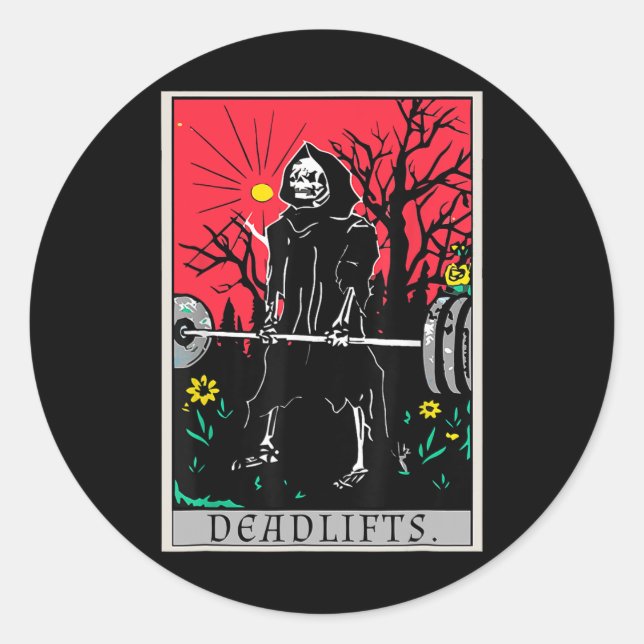 Tarot Card Funny Gym Deadlifts Workout Deadlift Fi Classic Round Sticker (Front)