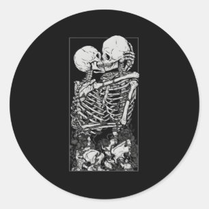 Tarot Card Kissing Skeleton Love Skull Bones Horro Classic Round Sticker