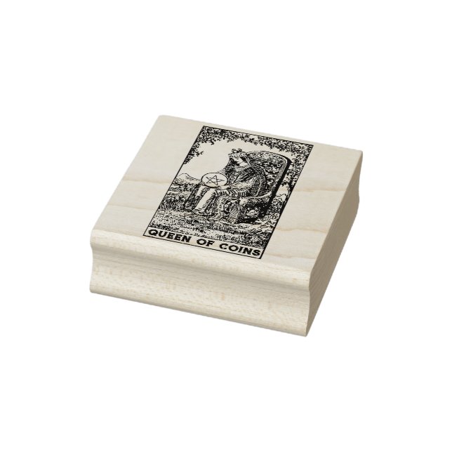 Tarot Card: Queen of Coins Pentacles Personalised Rubber Stamp (Stamp)