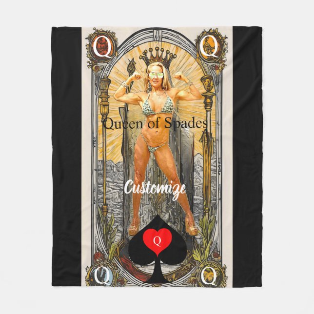 Tarot Card Queen of Spades Thunder_Cove Fleece Blanket (Front)