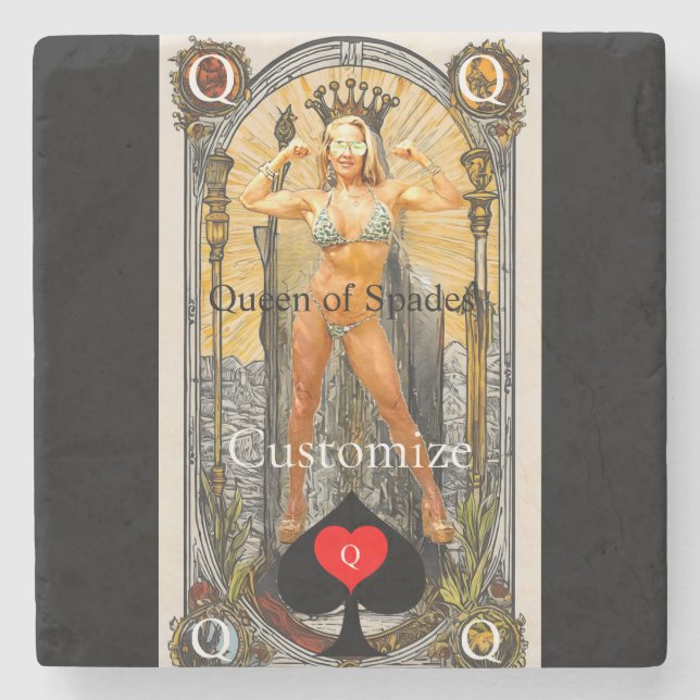 Tarot Card Queen of Spades Thunder_Cove Stone Coaster (Front)