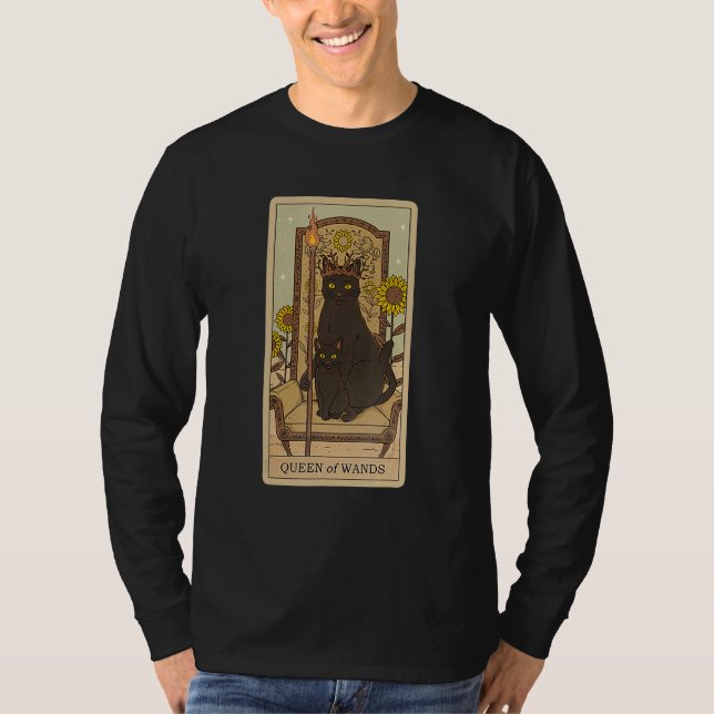 Tarot Card Queen Of Wands And Cat Cosmic Graphic C T-Shirt (Front)