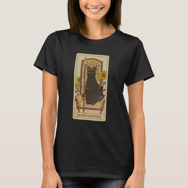 Tarot Card Queen Of Wands And Cat Cosmic Graphic C T-Shirt (Front)