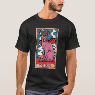 Tarot Card The Devil And Sphynx Cat Occult Graphi T-Shirt