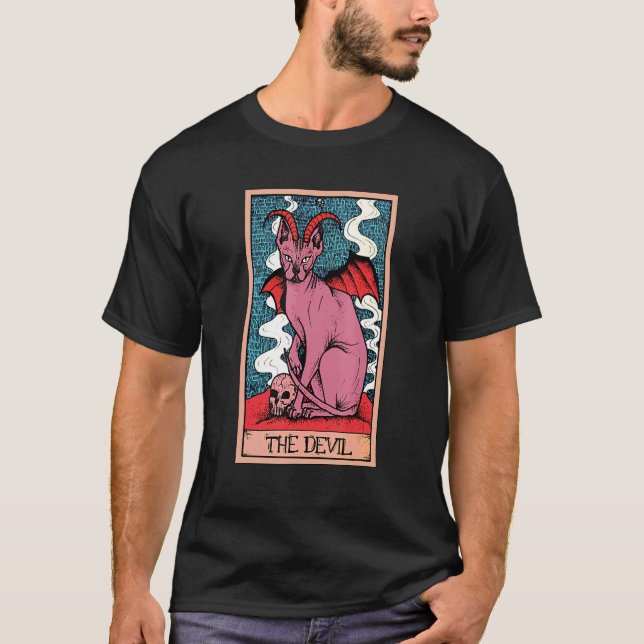 Tarot Card The Devil And Sphynx Cat  Occult Graphi T-Shirt (Front)
