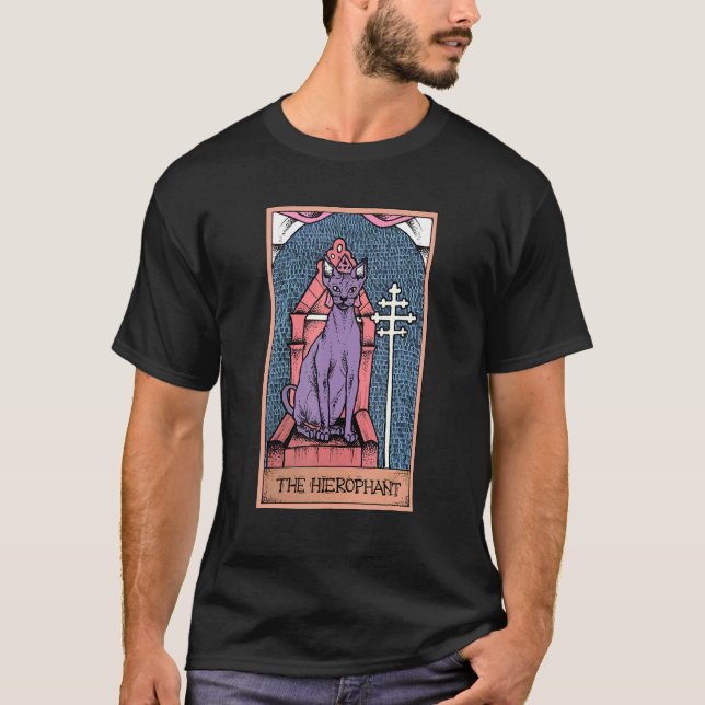 Tarot Card The Hierophant And Sphynx Cat  Occult T-Shirt (Front)