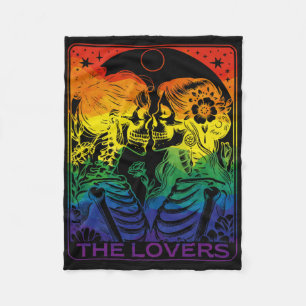 Tarot Card The Lovers Rainbow Kissing Lesbian Skel Fleece Blanket