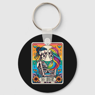 Tarot Card The Lovers Rainbow Kissing Lesbian Skel Key Ring