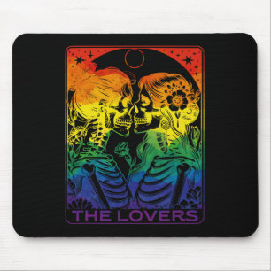 Tarot Card The Lovers Rainbow Kissing Lesbian Skel Mouse Pad