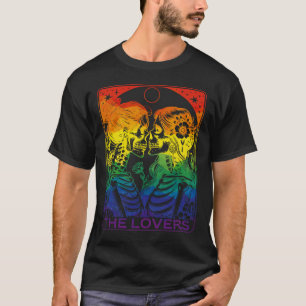 Tarot Card The Lovers Rainbow Kissing Lesbian Skel T-Shirt