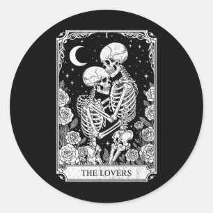 Tarot Card The Lovers Skeleton Goth Halloween Witc Classic Round Sticker