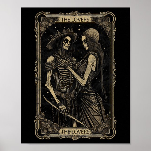 Tarot Card The Lovers Skeleton Goth Skull Hallowee Poster (Front)