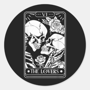Tarot Card The Lovers Vintage Skeleton Goth Hallow Classic Round Sticker