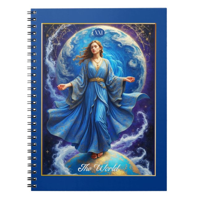 Tarot Card, the World, in Deep Blue  Notebook (Front)