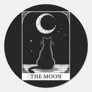 Tarot Card Vintage Crescent Moon Black Cat Mum Cat Classic Round Sticker