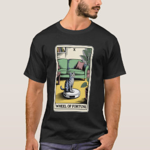 Tarot Card Wheel of Fortune Cat On Robot Vacuum Cl T-Shirt