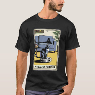 Tarot Card Wheel of Fortune Cat On Robot Vacuum Cl T-Shirt