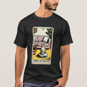 Tarot Card Wheel of Fortune Cat On Robot Vacuum Cl T-Shirt