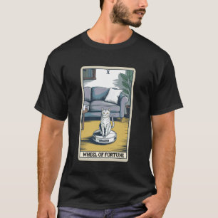 Tarot Card Wheel of Fortune Cat On Robot Vacuum Cl T-Shirt