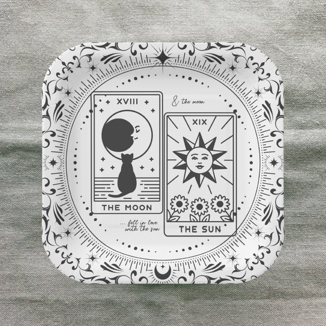 Tarot Cards | Bridal Shower | Wedding | Lovers B+W Paper Plate (Creator Uploaded)