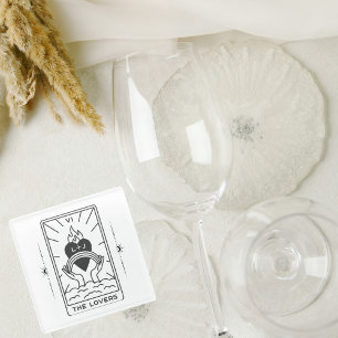 Tarot Cards Bridal Shower Wedding Modern B+W Glass Coaster