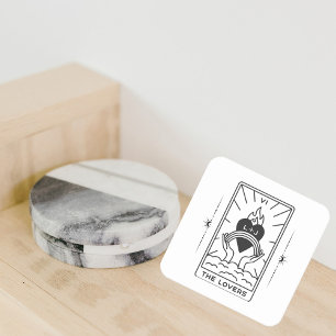 Tarot Cards Bridal Shower Wedding Modern B+W Square Paper Coaster