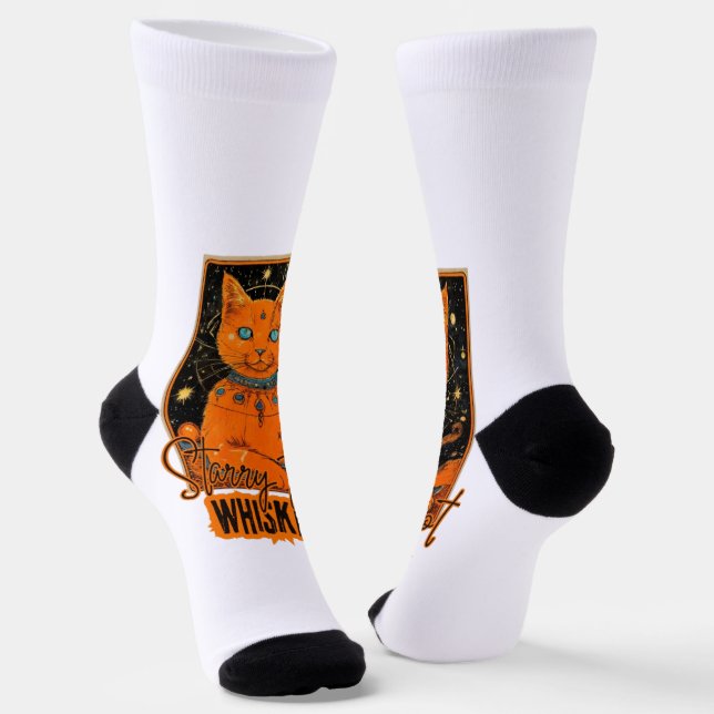 Tarot Cards & Orange Cat | Cosmic Vibes Socks (Angled)
