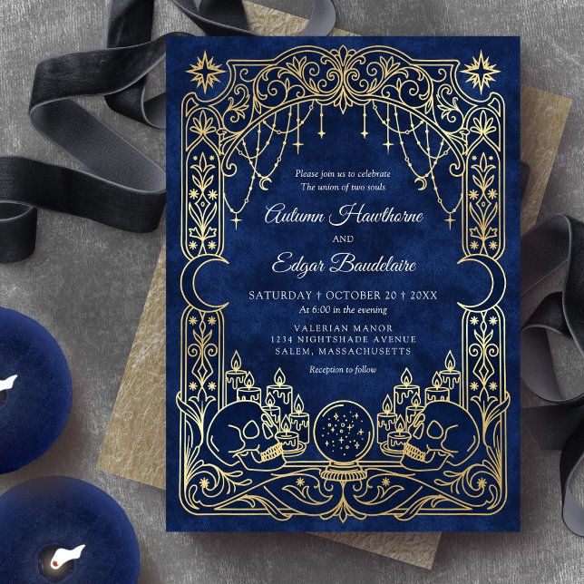 Tarot Celestial Gothic Blue Wedding Invitation (Creator Uploaded)