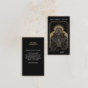 Tarot Celestial Mystical Modern Elegant Black Gold Business Card