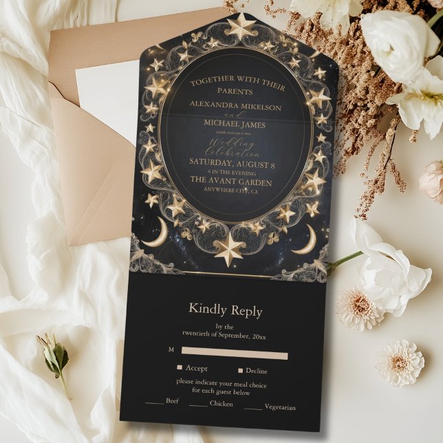 Tarot Celestial Wedding Sun Moon Stars Gold All In One Invitation (Creator Uploaded)
