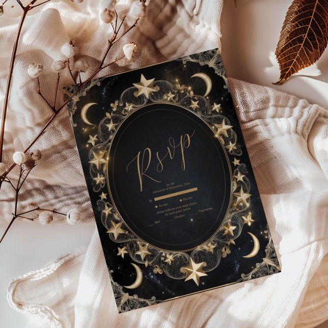 Tarot Celestial Wedding Sun Moon Stars Gold RSVP Card (Creator Uploaded)