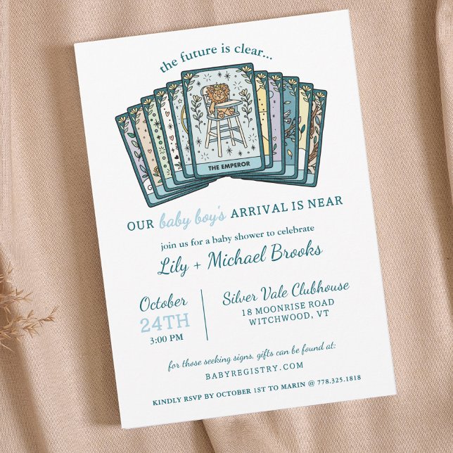 Tarot Emperor Baby Boy Celestial Baby Shower Invitation (Creator Uploaded)