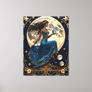 tarot girl holding roots and moon - painting  canvas print