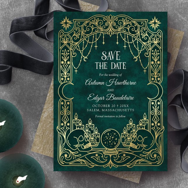 Tarot Halloween Green Gothic Wedding Save The Date (Creator Uploaded)