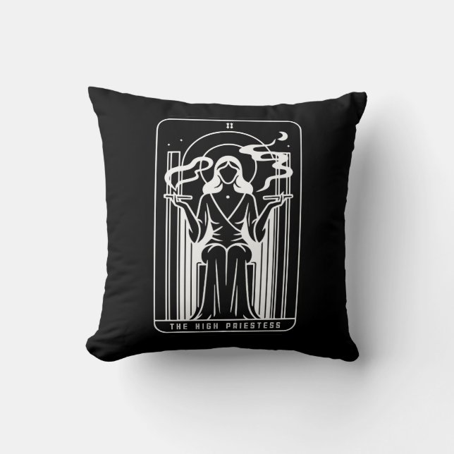 Tarot High Priestess Female Weed Smoking Occult Cushion (Front)