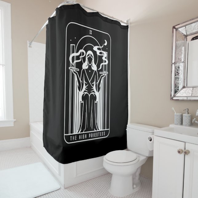 Tarot High Priestess Female Weed Smoking Occult Shower Curtain (In Situ)