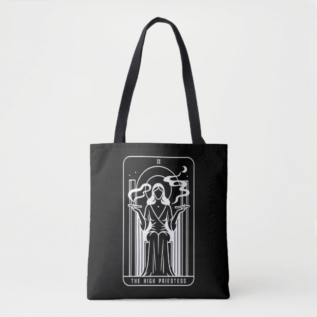 Tarot High Priestess Female Weed Smoking Occult Tote Bag (Front)