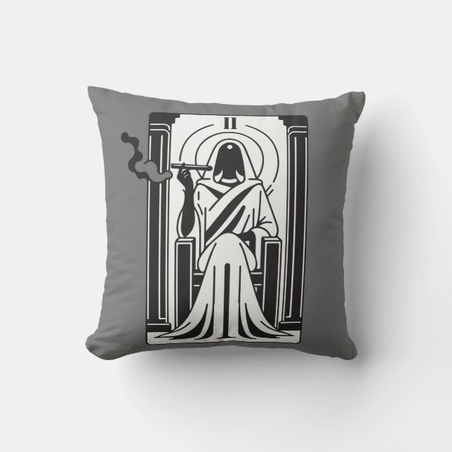 Tarot High Priestess Weed Smoking Occult Cushion (Front)