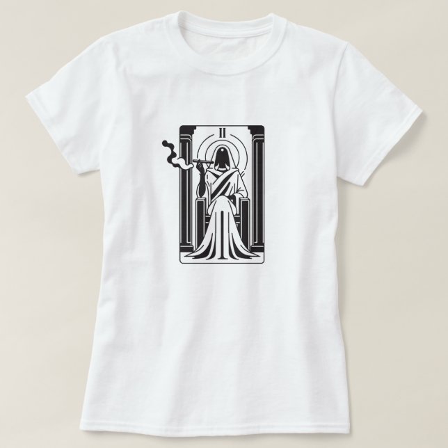 Tarot High Priestess Weed Smoking Occult T-Shirt (Design Front)