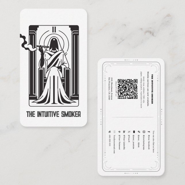 Tarot High Priestess Weed Smoking Social Media QR Business Card (Front/Back)