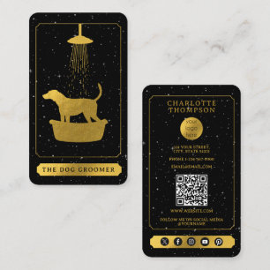 Tarot Logo Dog Grooming Pet Groomer Black Gold Business Card