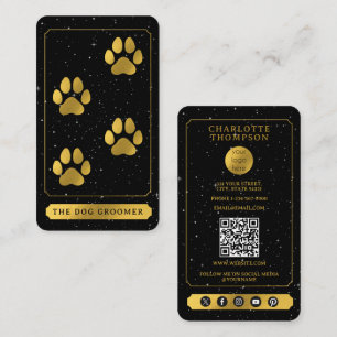 Tarot Logo Dog Grooming Service Black Gold Business Card