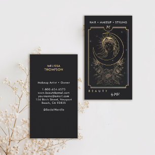 Tarot Moon Goddess Roses Modern Elegant Black Gold Business Card