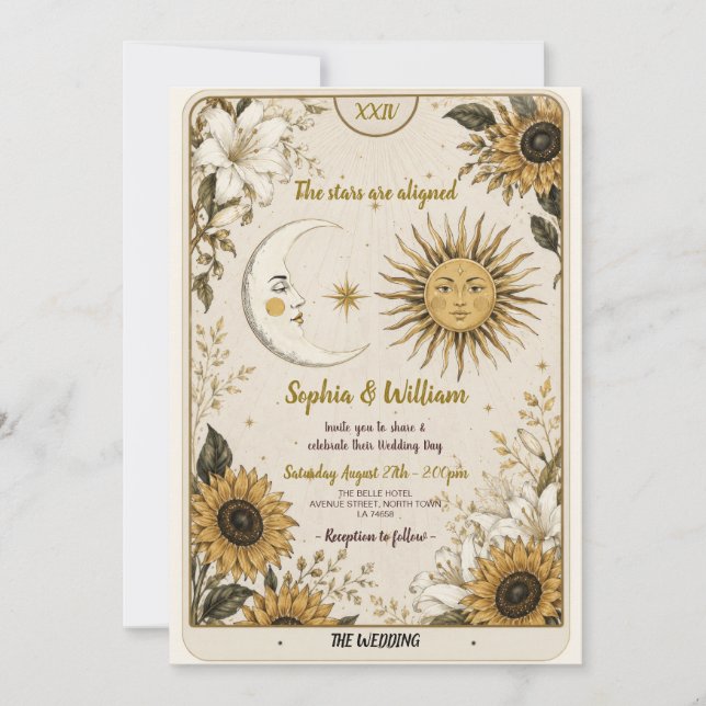 Tarot Moon Sun Stars Lovers Wedding Invitation (Front)