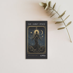 Tarot Moon Water Goddess Modern Elegant Black Gold Business Card