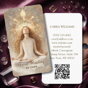 Tarot, Mystic Woman Eye Moon Gold QR Code Business Card