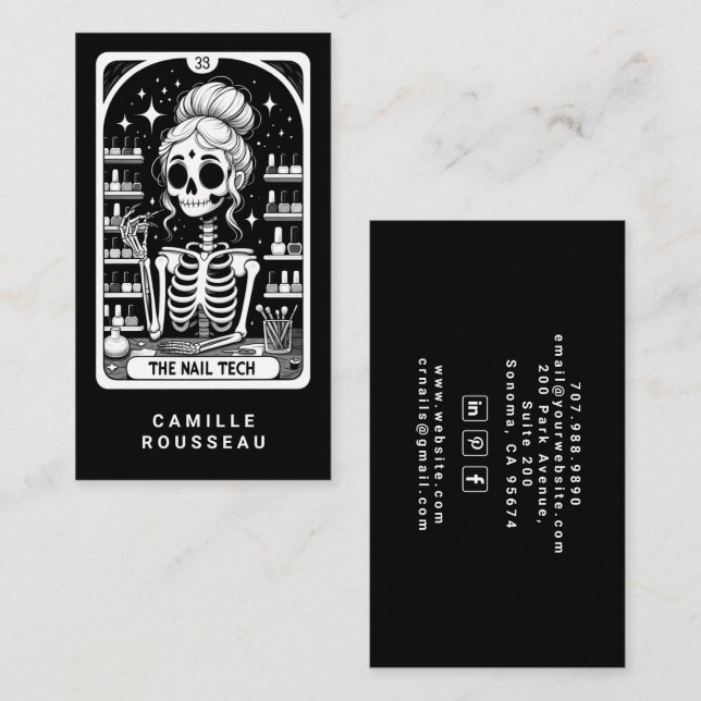 Tarot Nail Technician Black Business Card (Front/Back)