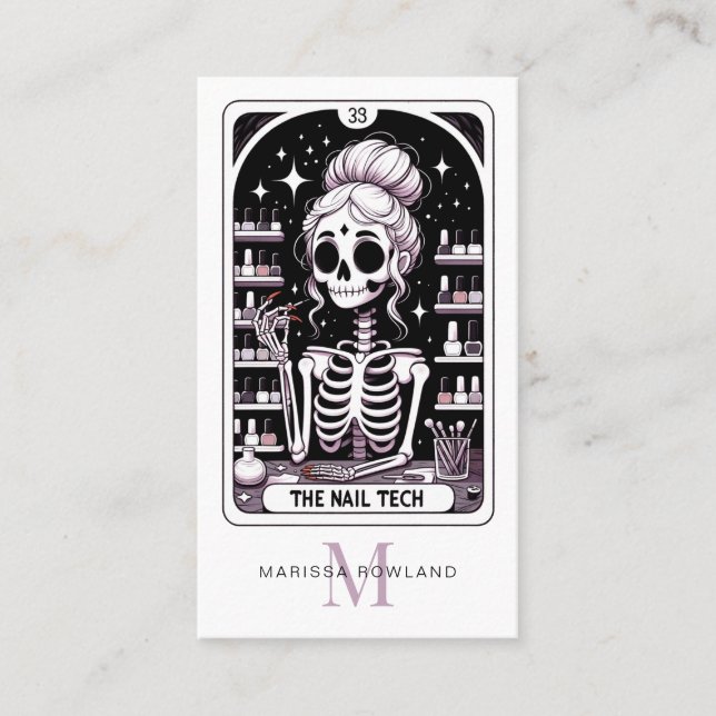 Tarot Nail Technician Monogrammed Business Card (Front)