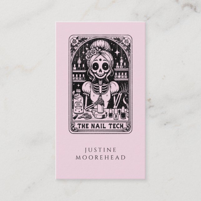 Tarot Nail Technician Pink Business Card (Front)
